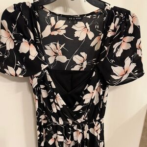 Black floral graduation dress. Brand is AS U WISH and the dress is a flow maxi d